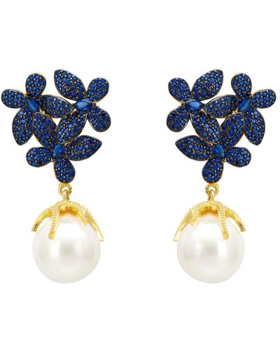 LÁTELITA London Flowers Baroque Pearl Earrings Sapphire Blue Gold