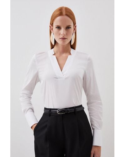 Karen Millen Tailored Notch Neck Collared Button Back Shirt - White