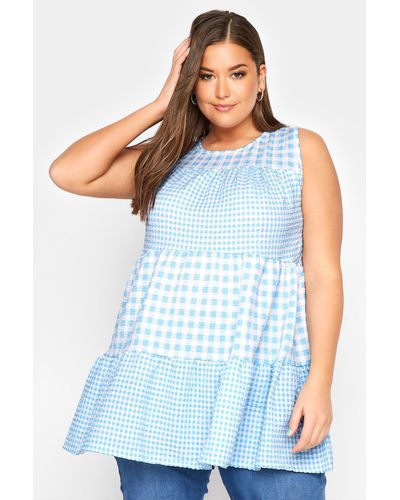 Yours Contrast Gingham Tiered Vest - Blue