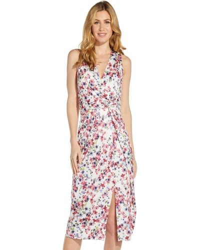 Adrianna Papell Floral Knit Draped Dress - White