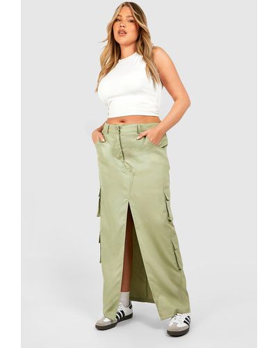 Boohoo Plus Cargo Pocket Midi Skirt - Green