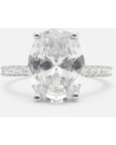 MUCHV Silver Promise Ring With Large Oval Stone - White