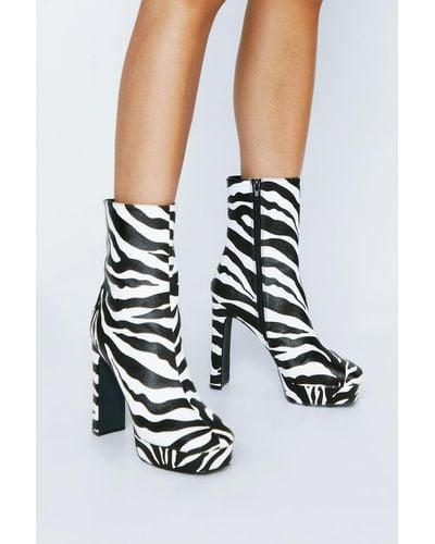 Nasty Gal Zebra Print Platform Ankle Boots - Black