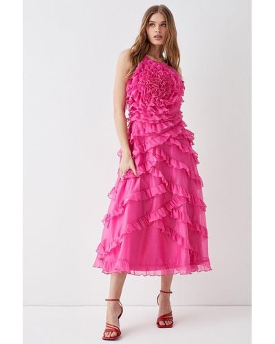Coast Rose Ruffle Midi Dress - Pink