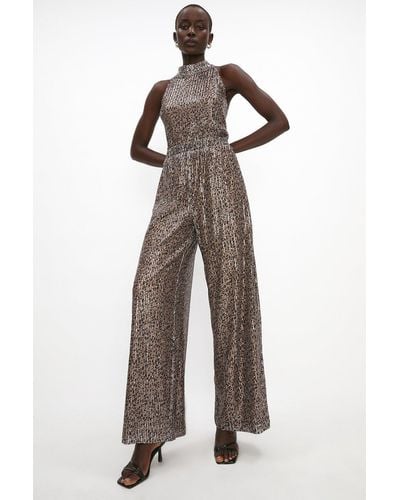 Coast Animal Print Sequin Wide Leg Trousers - Natural