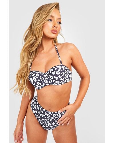 Boohoo Leopard Underwired High Waist Bikini Set - Blue