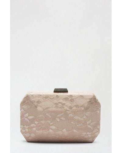 Dorothy Perkins Structured Textured Lace Box Clutch Bag - Natural