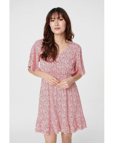 Izabel London Ditsy Print Fit & Flare Mini Dress - Pink