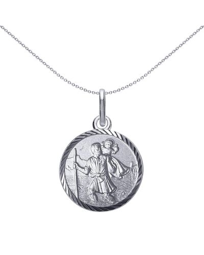 Jewelco London Silver St Christopher Medallion Necklace 16mm 18 Inch - Gvp492 - Grey