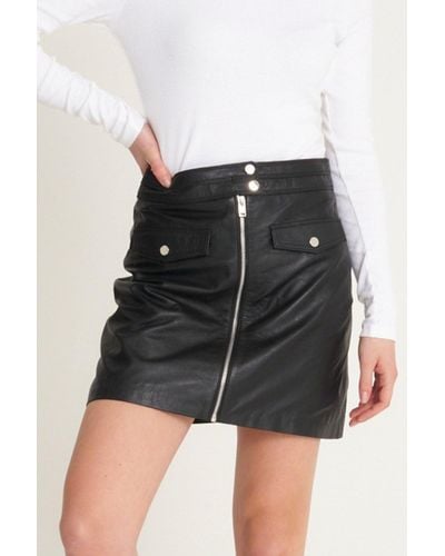 Barneys Originals Real Leather Zip Skirt - Black