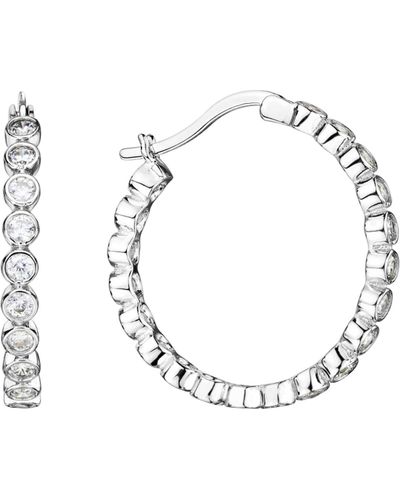 The Fine Collective Sterling Silver Cubic Zirconia 25mm Hoop Earrings - Metallic