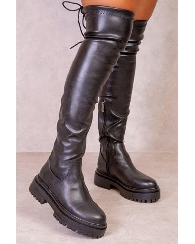 Where's That From 'dawn' Chunky Over The Knee Boots - Black