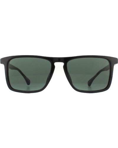 BOSS Rectangle Shiny Black Grey Green Sunglasses
