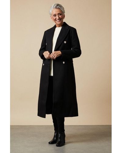 Wallis Petite Black Twill Belted Wrap Coat