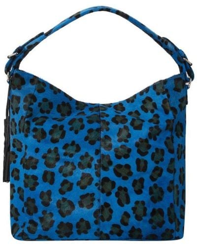 Sostter Bxanr Leopard Print Calf Hair Leather Top Handle Grab Bag - Blue