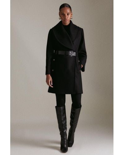 Karen Millen Italian Wool Shawl Collar Belted Coat - Black