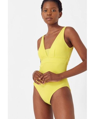 Accessorize Ribbed Lexi Shaping Swimsuit - Yellow
