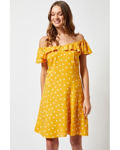 Dorothy Perkins Yellow Ivory Spot Print Bardot Dress