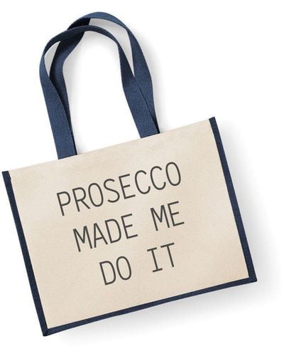 60 SECOND MAKEOVER Large Jute Bag Prosecco Made Me Do It Navy Blue Bag