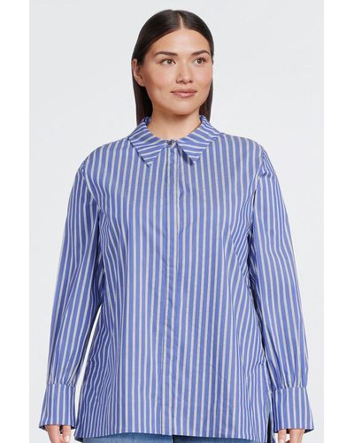 Karen Millen Plus Size Cotton Poplin Button Sleeve Detail Woven Shirt - Blue