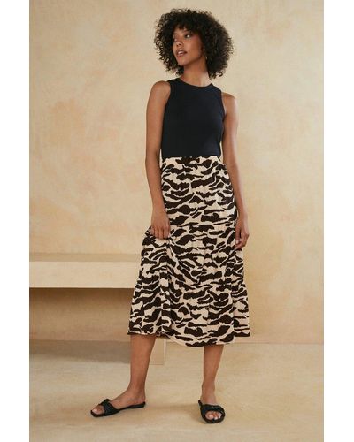 Oasis Tiger Print Tiered Midi Skirt - Natural
