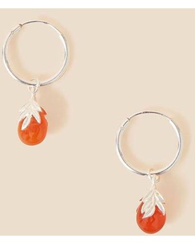 Accessorize Recycled Sterling Silver Carnelian Leaf Charm Huggie Hoops - Natural