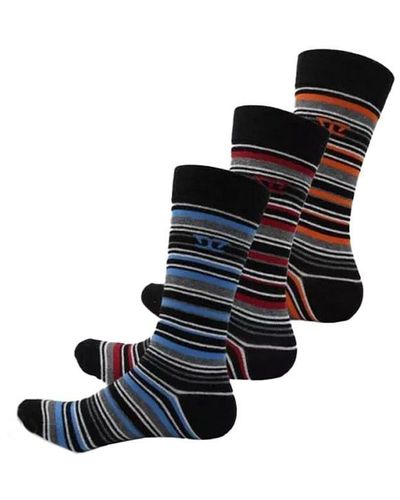 Duke Clothing Roxton D555 Striped Cotton Kingsize Ankle Socks (pack Of 3) - Black