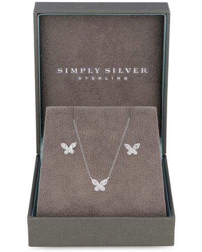 Simply Silver Sterling Silver 925 Cubic Zirconia Butterfly Jewellery Set - Gift Boxed - Grey