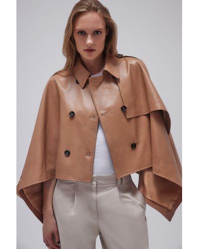 Karen Millen Leather Cape Sleeve Jacket - Brown