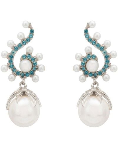 LÁTELITA London Baroque Pearl Poseidon Gemstone Drop Earrings Aqua Silver - White