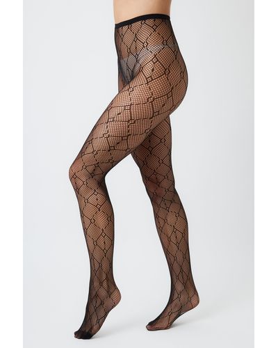 My Accessories London Fishnet Monogram Tights - Natural