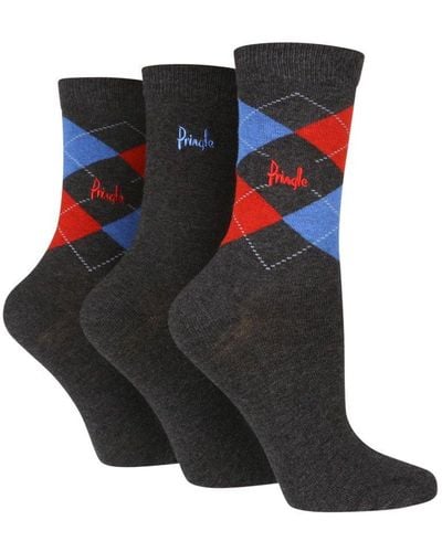 Pringle of Scotland 3 Pair Pack Cotton Rich Argyle Crew Socks - Black