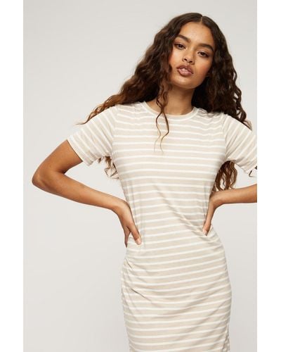Dorothy Perkins Petite Neutral Stripe T Shirt Midi Dress - Natural