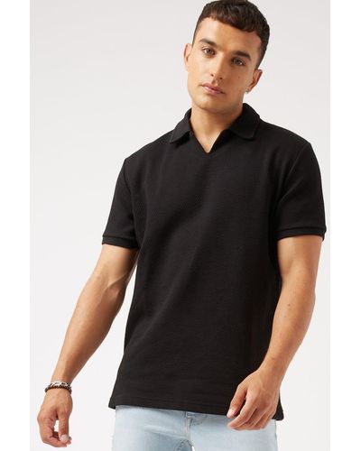 Burton Black Texture Revere Collar Polo