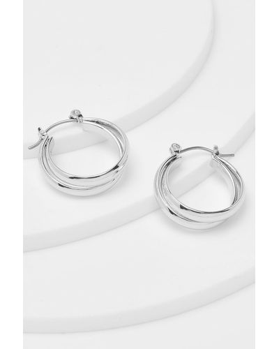 Boohoo Real Silver Plated Double Hoop Earrings - Metallic