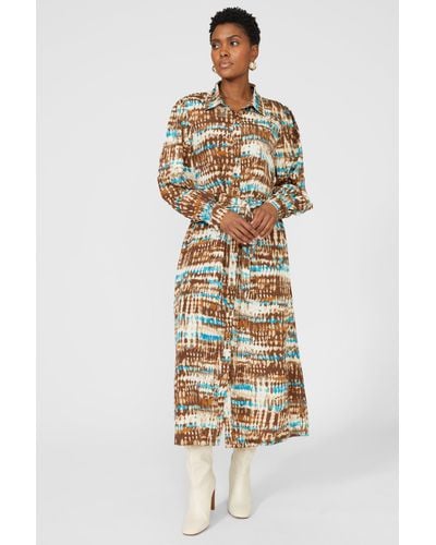 PRINCIPLES Tie Dye Belted Shirt Maxi Dress - Metallic