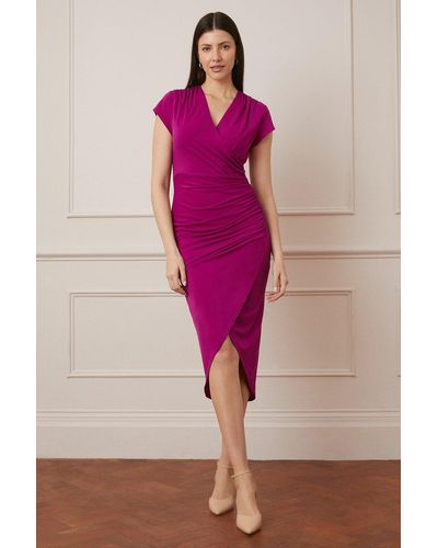 Wallis Cap Sleeve Jersey Wrap Midi Dress - Pink