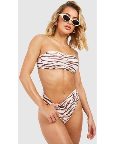 Boohoo Tiger High Waisted Bikini Brief - Natural