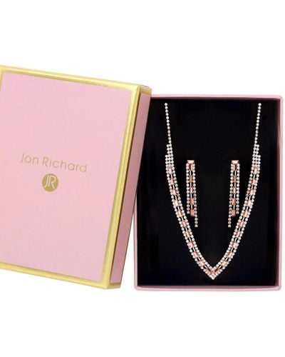Jon Richard Rose Gold Plated Pink Baguette Y Drop Necklace - Gift Boxed - Black