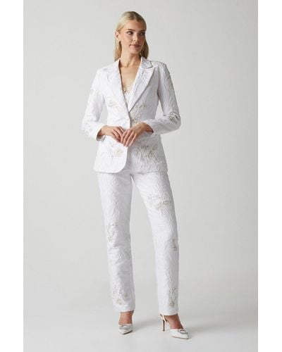 Coast Premium Embellished Jacquard Trousers - White