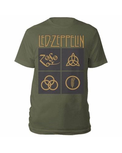 Led Zeppelin Gold Symbols In Black Square T-shirt - Green