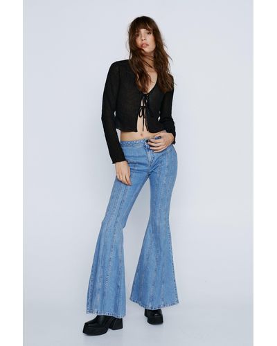 Nasty Gal Mid Rise Flare Seam Detail Jeans - Blue