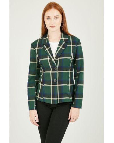 Yumi' Green Checked Fitted Blazer