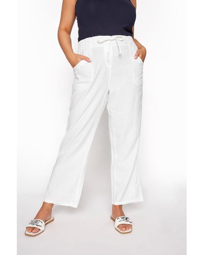 Yours Linen Mix Wide Leg Trousers - White