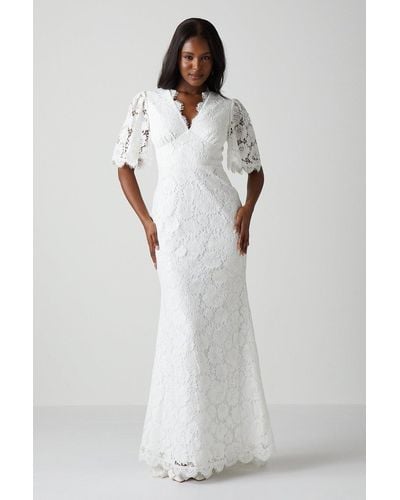 Coast All Over Lace Angel Sleeve Fishtail Wedding Dress - Grey
