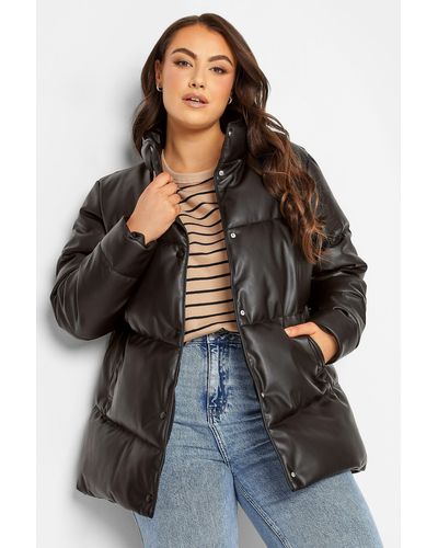 Yours Faux Leather Puffer Jacket - Black