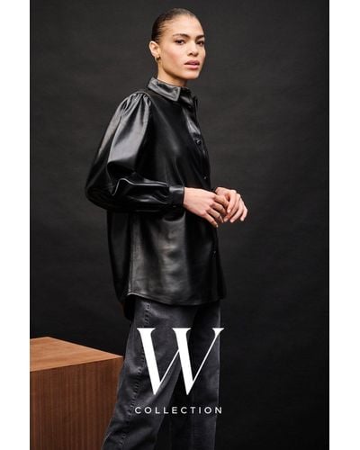 Wallis Button Up Leather Shirt - Black