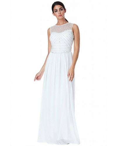 Goddiva Embellished Chiffon Maxi Wedding Dress - White