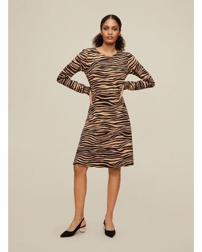 Dorothy Perkins Tall Zebra Puff Sleeve Fit And Flare - Natural