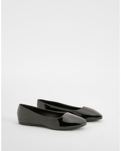 Boohoo Wide Fit Patent Ballet Flats - Black